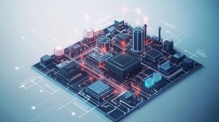 Poster - Futuristic cityscape with intricate circuit design, showcasing technology and innovation
