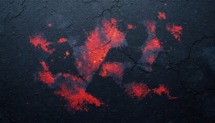 Poster - Red pigment on cracked dark surface creating abstract art pattern