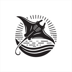 black color manta ray silhouette design vector illustration, solid white background (19).eps
