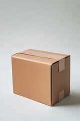 Aufkleber - Cardboard box standing up and sealed with tape on white background