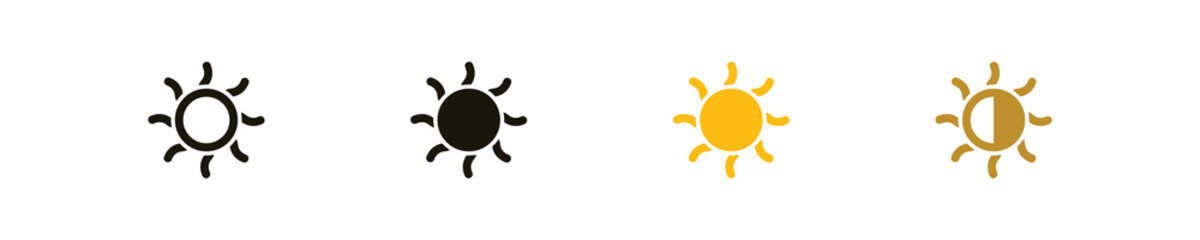 Poster - Yellow sun icons vector set. Sunshine icon symbol