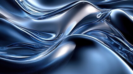 Poster - Smooth metallic abstract design with blue and silver wave patterns