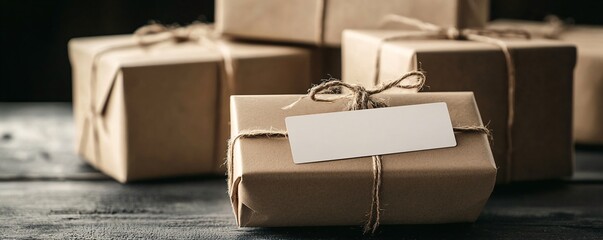 Poster - Brown paper packages tied with string are waiting to be delivered