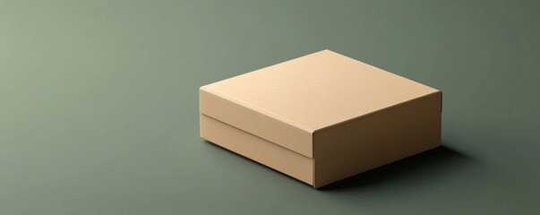 Poster - Closed cardboard box mockup resting on green background