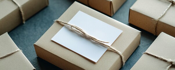 Aufkleber - Online shop preparing multiple delivery packages with eco friendly wrapping paper and a blank label