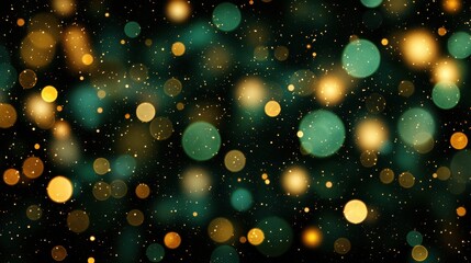 Poster - Abstract bokeh background with green and gold lights on black canvas