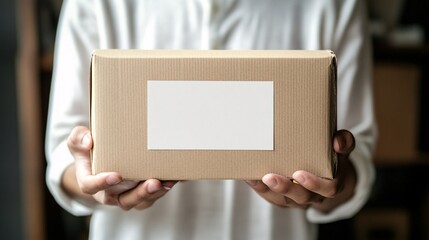 Aufkleber - Delivery man is holding a cardboard box with a blank label