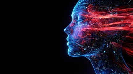Poster - Futuristic female ai with digital circuitry and neon light effects