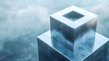 Fototapete - 
Abstract futuristic metal cube. Science fiction block design. 3D rendering


