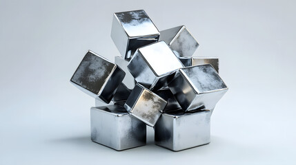 Fototapete - 
Abstract futuristic metal cube. Science fiction block design. 3D rendering


