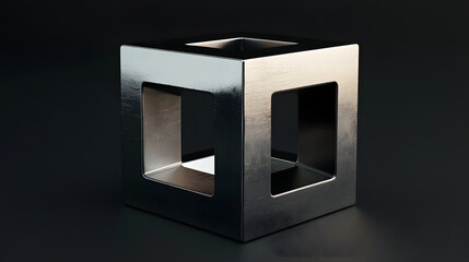 Fototapete - 
Abstract futuristic metal cube. Science fiction block design. 3D rendering



