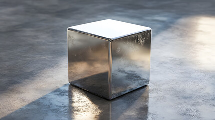 Fototapete - 
Abstract futuristic metal cube. Science fiction block design. 3D rendering


