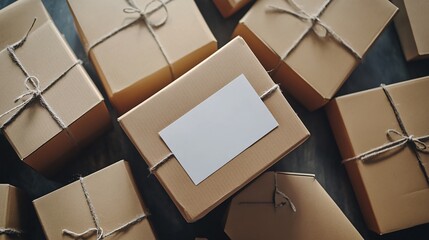 Aufkleber - Cardboard parcel boxes with blank label for your text