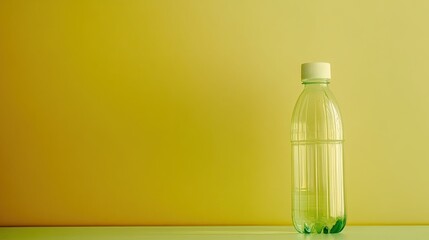 Poster - Minimalist Water Bottle Resting on a Table Against a Soft Yellow Backdrop