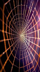 Poster - Futuristic Metallic Spider Web Design Glistening on a Sleek Black Canvas