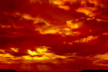 Wall Mural - Abstract red sunset background with copy space .