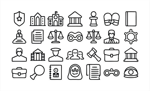 set of  law  justice  legal  judgement line icon  