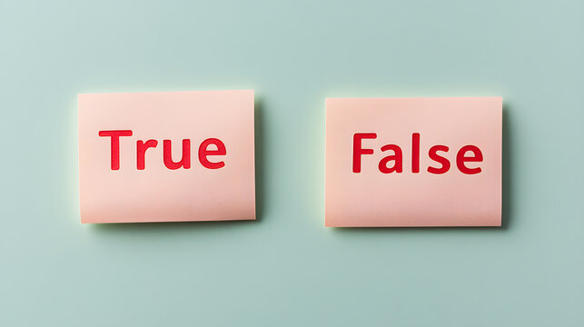 True or False Text Isolated on Light Green Background – Minimalist Concept for Decision-Making, Quiz Games, Educational Graphics, or Learning Materials with a Simple Design