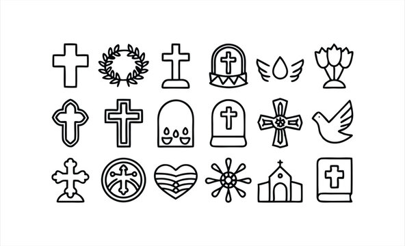 set of  outline icons related to christianity 
