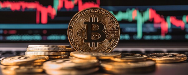Aufkleber - bitcoin cryptocurrency showing growth on computer screen