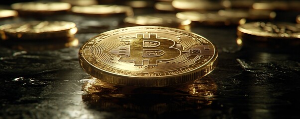 Aufkleber - bitcoin cryptocurrency standing out from the crowd on black background