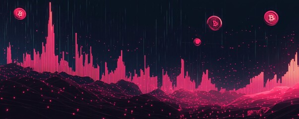 Poster - Bitcoin cryptocurrency growing upwards charts modern financial concept