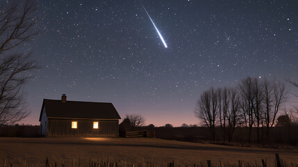 bright comet streaking across a star filled night sky in a cosmic display. eternal sky. illustration