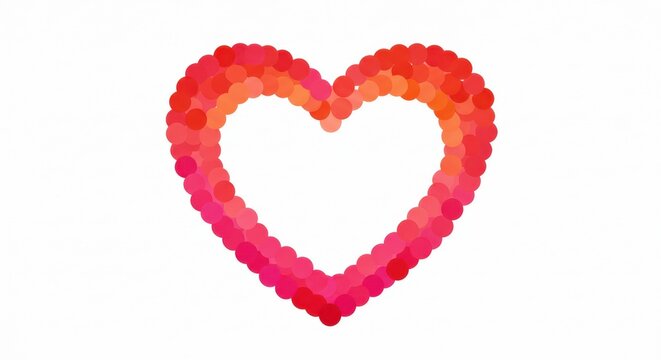 A heart-shaped pattern composed of numerous small dots The dots are color red in a variety of hues, including shades of pink orange and red on white background red heart for valentine's day