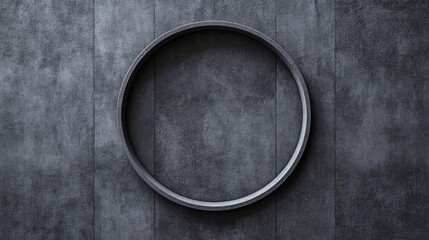 Poster - Minimalist dark concrete wall with empty round frame displaying rough texture background
