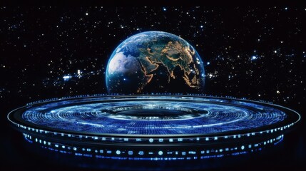 Poster - hologram of futuristic planet earth with digital glowing map of dots. hi-tech hud circles. abstract 
