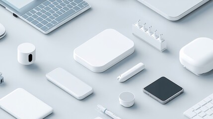 Poster - Modern devices lying on clean background forming a pattern