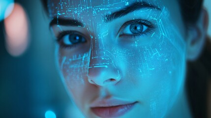 Poster - Young woman showing futuristic digital printed circuit board on skin