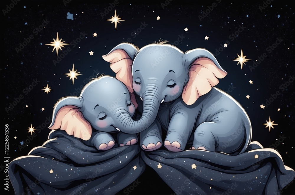 Sleepy Animal On Rainbow Night Round Backdrop Kit