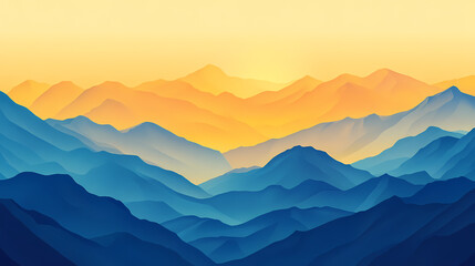 Wall Mural - aerial view of golden hour light on dramatic mountain ridges. gilded ridge. illustration