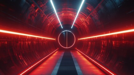 Poster - abstract door in tunnel with digital data center light signals. future computer technology concept o