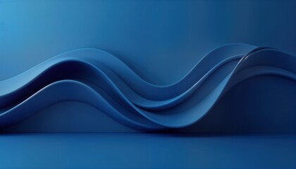 Fototapete - Abstract minimalist dynamic design. Blue background with smooth flowing waves. Modern, vibrant style. Elegant, sleek geometric patterns. Clean, simple aesthetic. Trendy, artistic visual composition.