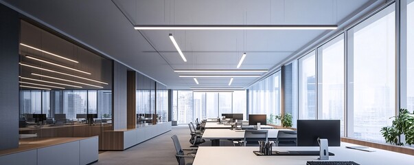 Aufkleber - Modern open space office with employees working on computers