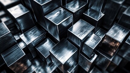 Poster - Abstract metallic cubes forming intricate geometric pattern