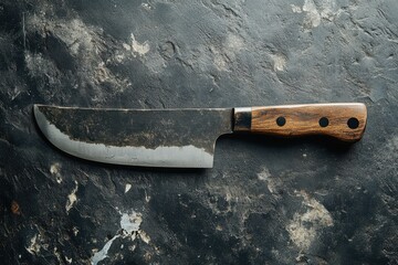 single knife with wooden handle alone