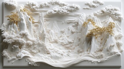 Wall Mural - featuring a chinese landscape of mountains, rivers, and trees, this high-definition photography high
