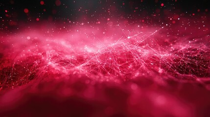 Poster - Abstract Crimson Network Glowing Particle Background