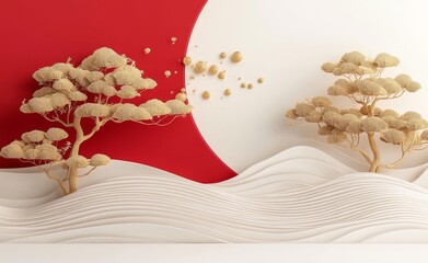 Wall Mural - a concrete wall embellished with three-dimensional stucco molding, displaying an abstract background