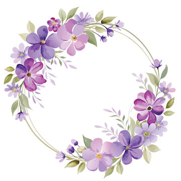Classic circle watercolor purple flower wreath frame invitation card