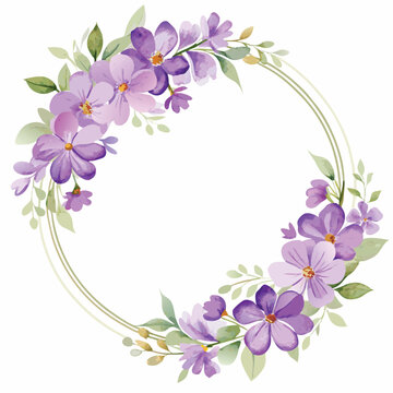 Classic circle watercolor purple flower wreath frame invitation card