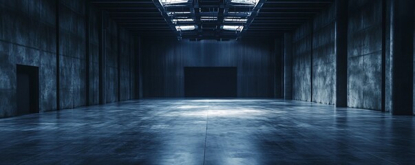 Poster - Empty industrial warehouse interior with concrete floor