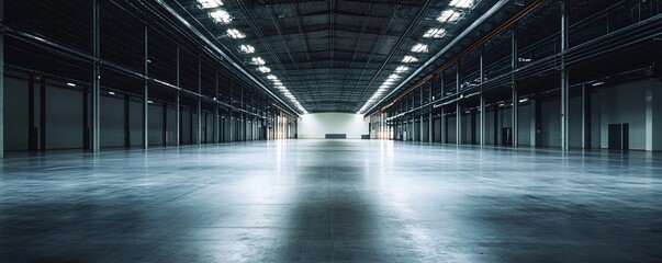 Poster - Empty warehouse interior with concrete floor is waiting for new goods