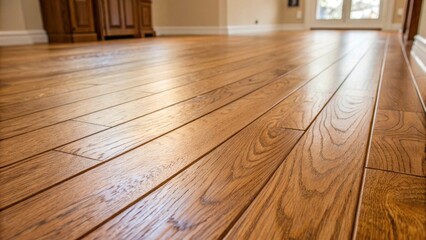 Aufkleber - A closeup image of a freshly laid wooden floor showcasing the rich grain and finish that enhances the traditional aesthetics of the room.