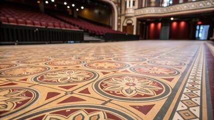 Aufkleber - A closeup image showcasing the intricate pattern of a newly installed patterned vinyl floor highlighting the artistic design decisions made for the theater stage.