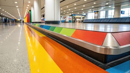 Poster - A closeup of a completed painted corner of the terminal where bright colors seamlessly meet demonstrating precision and attention to detail in the airports aesthetic redesign.