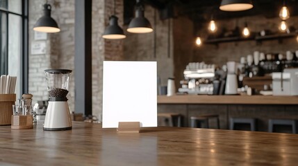 Poster - Blank menu displaying on wooden table in coffee shop